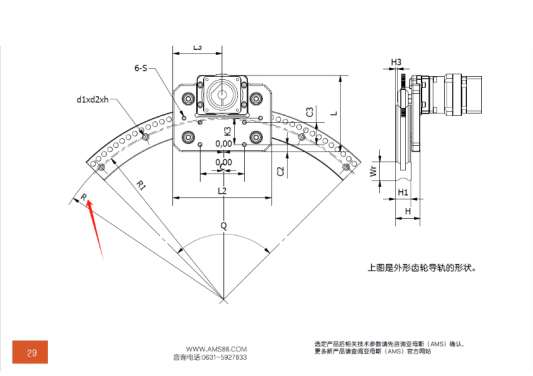 AMS(亞母斯）產(chǎn)品FDK圓弧齒輪導(dǎo)軌的半徑是內(nèi)圓弧還是外圓弧的半徑？